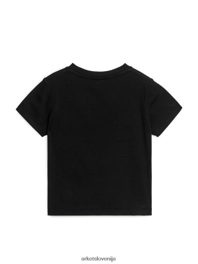 oblačila sl ARKET otroci oprijeta rebrasta majica s kratkimi rokavi umazano črna 6X02XV1486