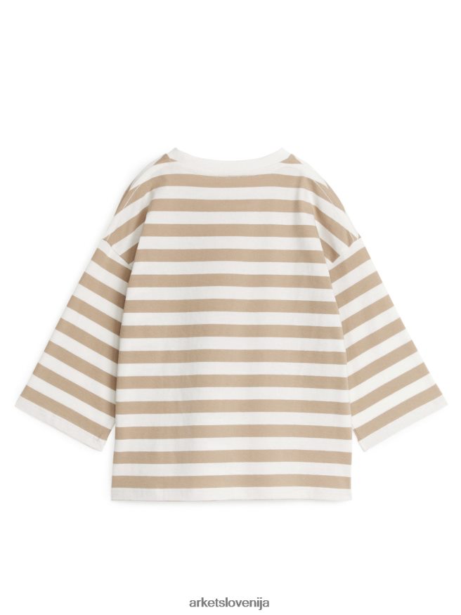 oblačila sl ARKET otroci oversized majica z dolgimi rokavi bež/črte 6X02XV1499