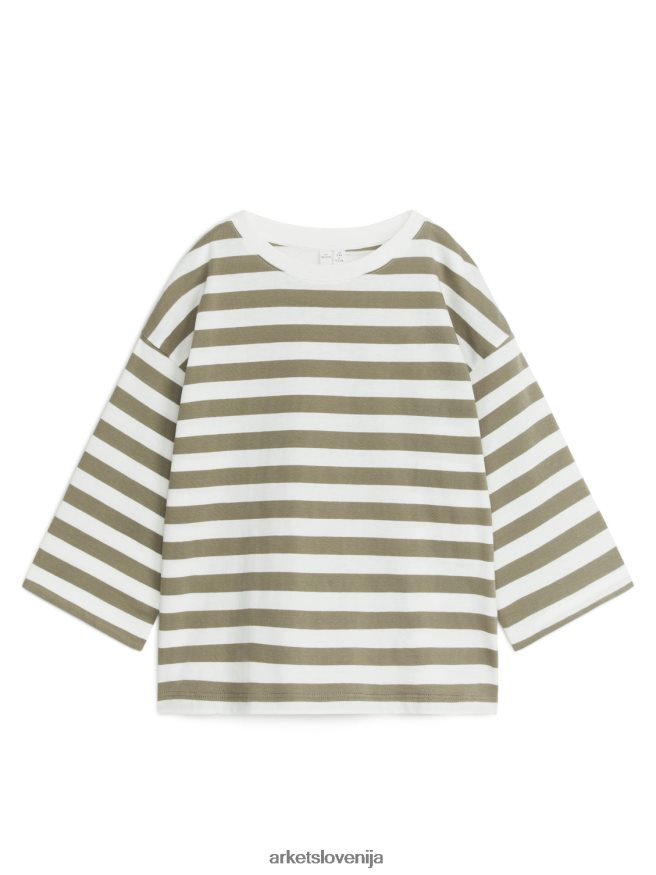 oblačila sl ARKET otroci oversized majica z dolgimi rokavi kaki zelena/umazano bela 6X02XV1442