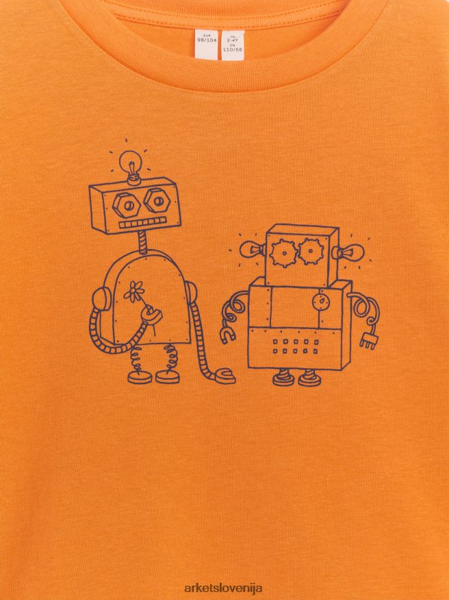 oblačila sl ARKET otroci prevelika majica s kratkimi rokavi oranžna/roboti 6X02XV1482