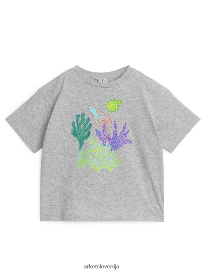 oblačila sl ARKET otroci prevelika majica s kratkimi rokavi siva/greben 6X02XV1462