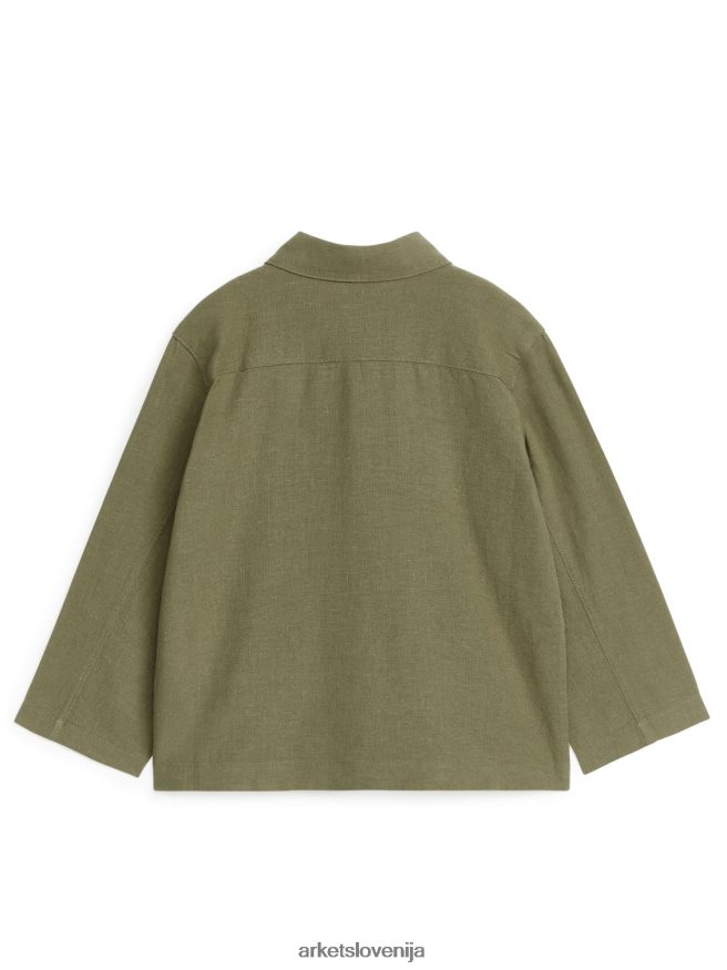 oblačila sl ARKET otroci sproščena bombažno-lanena majica kaki zelena 6X02XV1475