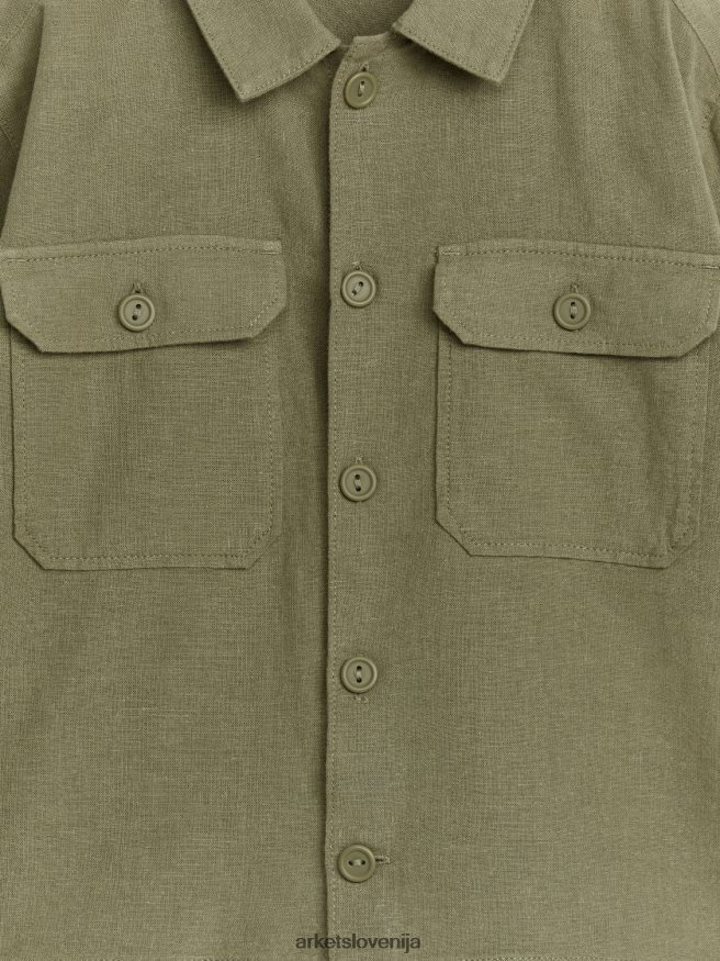 oblačila sl ARKET otroci sproščena bombažno-lanena majica kaki zelena 6X02XV1475
