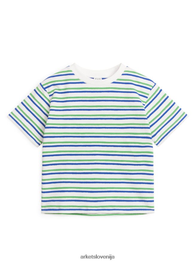 oblačila sl ARKET otroci teksturirana majica s kratkimi rokavi bela/zelena/modra 6X02XV1448