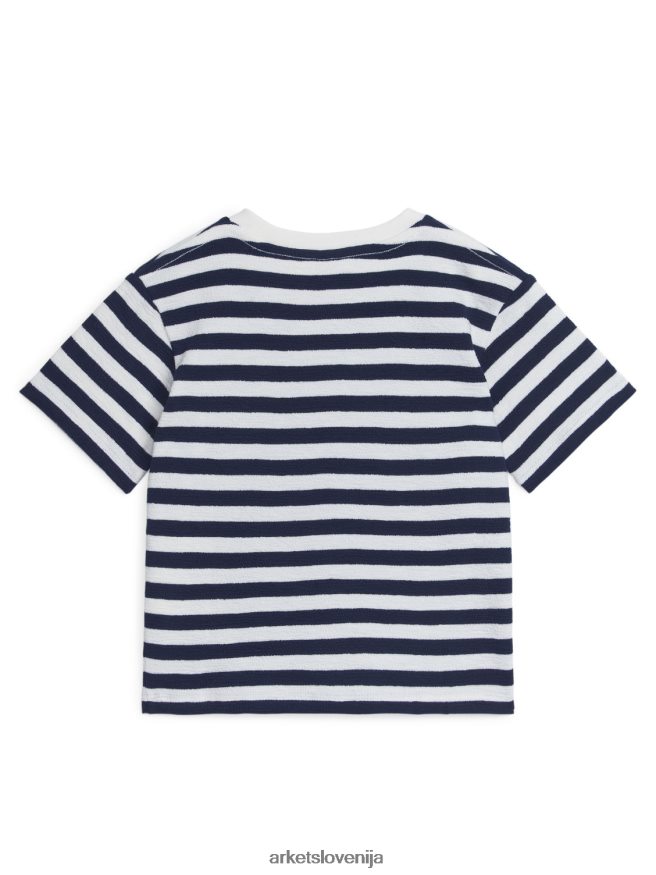 oblačila sl ARKET otroci teksturirana majica s kratkimi rokavi modra/črtasta 6X02XV1460