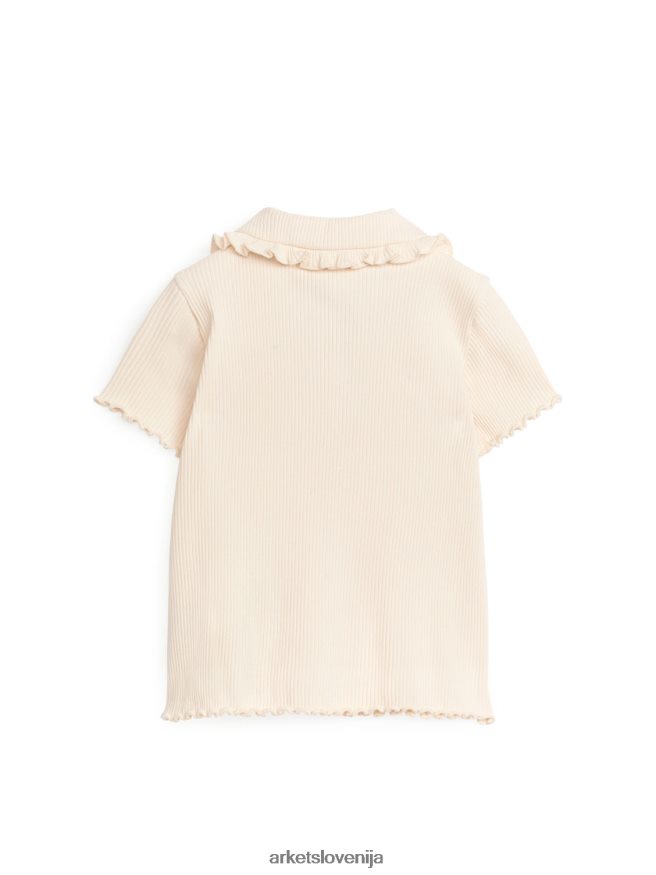 oblačila sl ARKET otroci vrh iz džersija z volančki in rebrastim ovratnikom bež 6X02XV1466