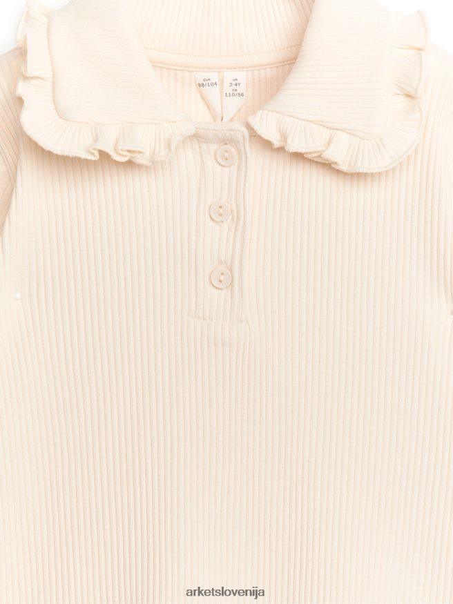 oblačila sl ARKET otroci vrh iz džersija z volančki in rebrastim ovratnikom bež 6X02XV1466