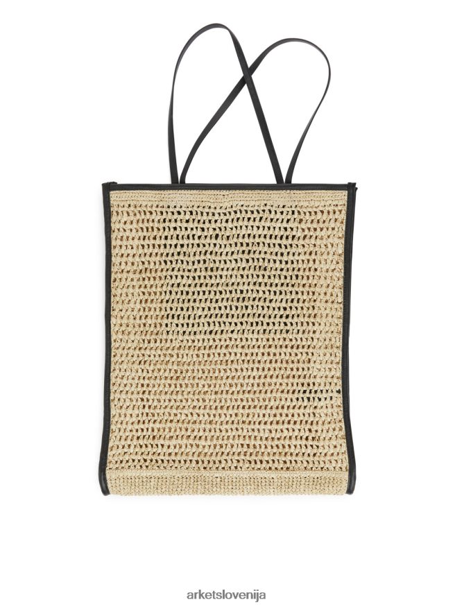 vrečke sl ARKET uniseks slamnata torba z usnjenimi detajli bež/črna 6X02XV748