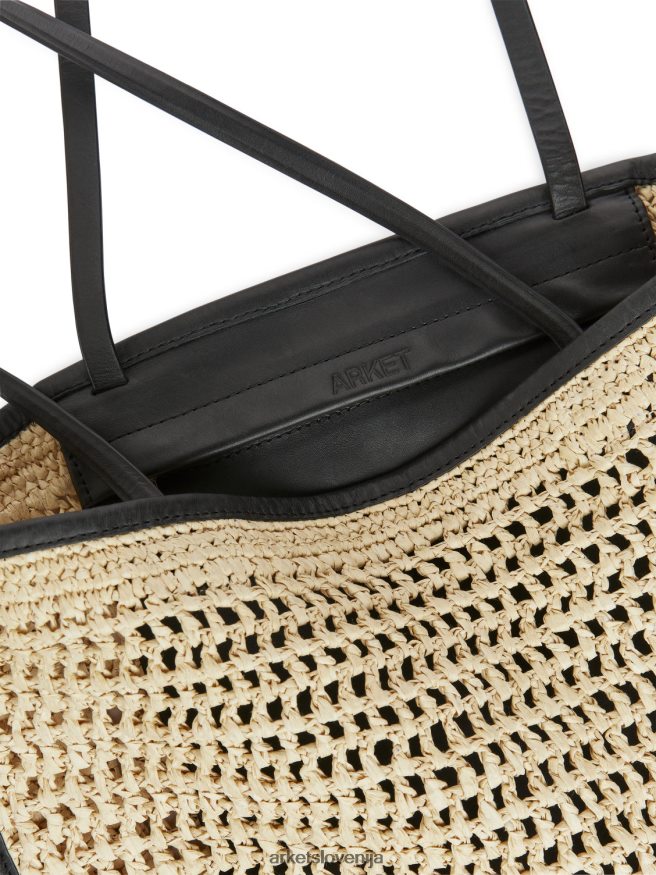 vrečke sl ARKET uniseks slamnata torba z usnjenimi detajli bež/črna 6X02XV748