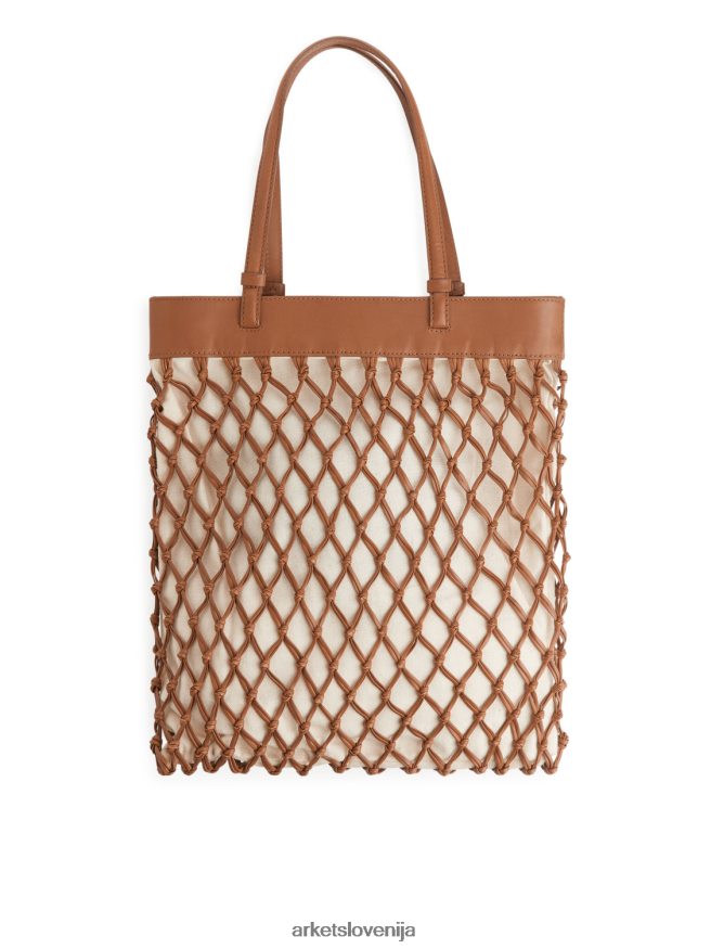 vrečke sl ARKET uniseks torba iz pletenega usnja rjava/umazano bela 6X02XV771