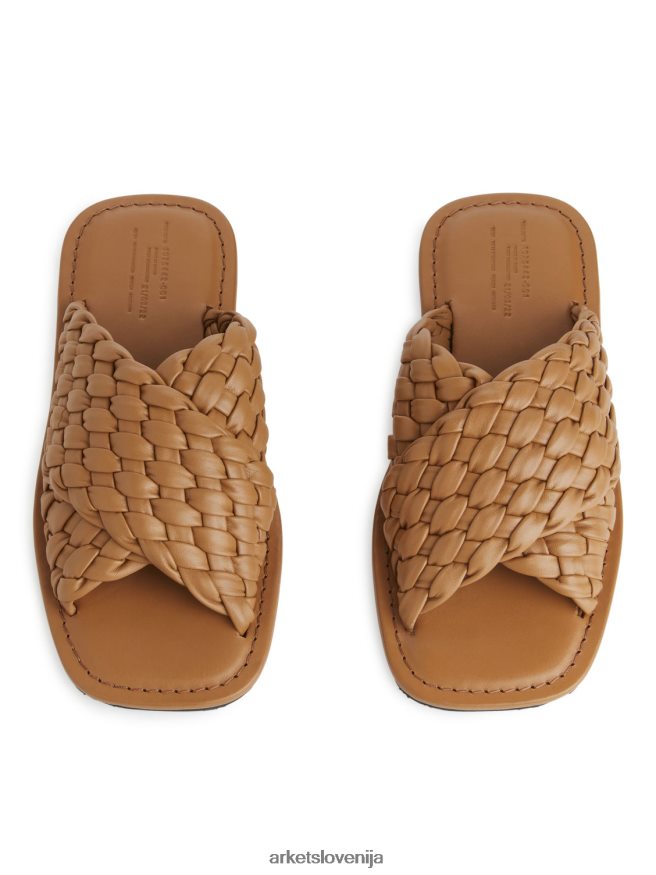 obutev sl ARKET ženske tobogani iz tkanega usnja rjav 6X02XV640