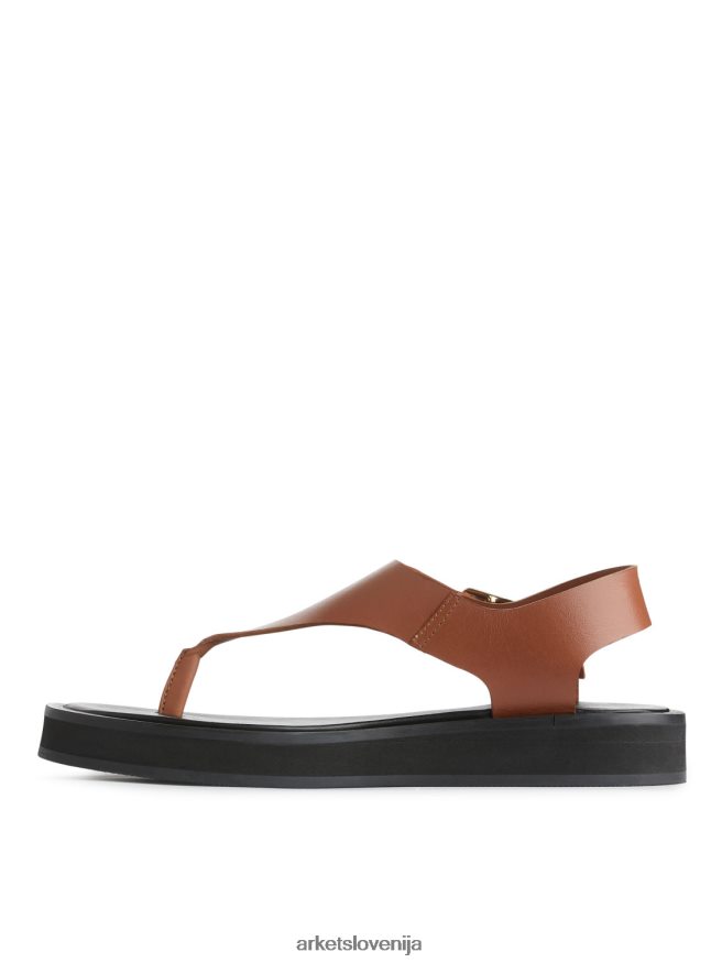 obutev sl ARKET ženske debeli usnjeni sandali rjav 6X02XV704