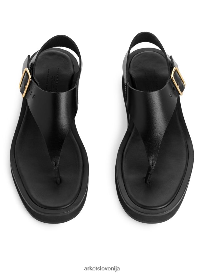 obutev sl ARKET ženske debeli usnjeni sandali Črna 6X02XV705
