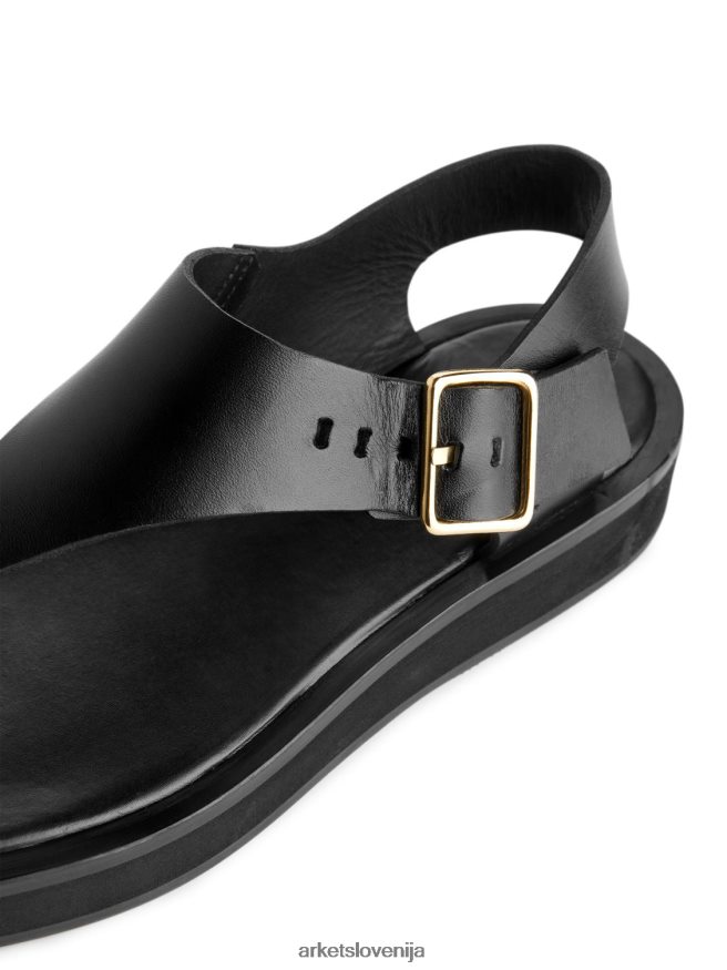obutev sl ARKET ženske debeli usnjeni sandali Črna 6X02XV705