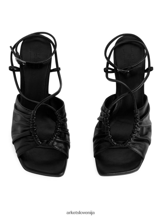 obutev sl ARKET ženske usnjeni sandali s peto Črna 6X02XV694