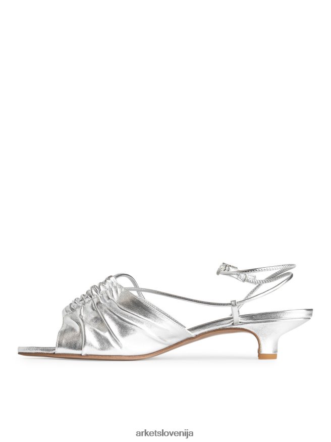 obutev sl ARKET ženske usnjeni sandali s peto srebro 6X02XV693