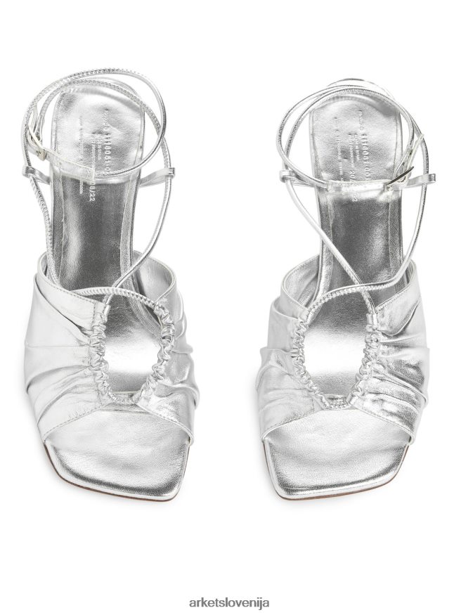 obutev sl ARKET ženske usnjeni sandali s peto srebro 6X02XV693