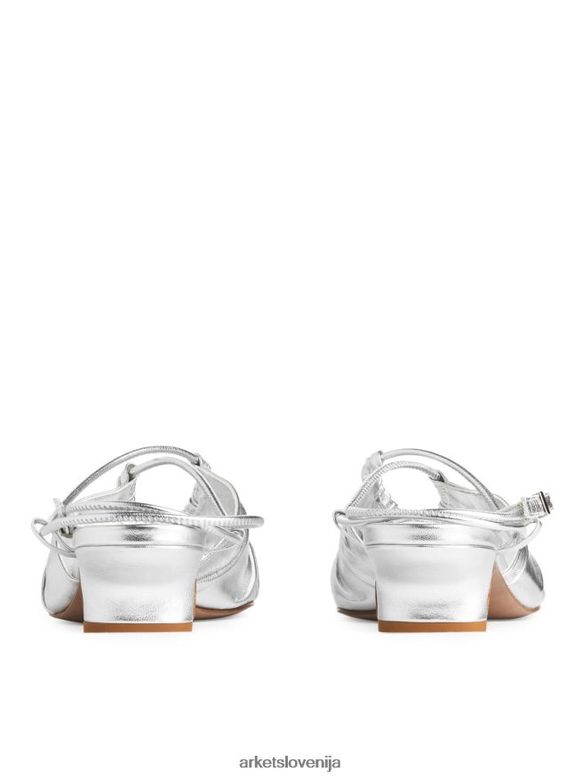 obutev sl ARKET ženske usnjeni sandali s peto srebro 6X02XV693