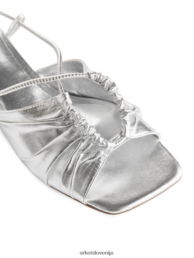 obutev sl ARKET ženske usnjeni sandali s peto srebro 6X02XV693