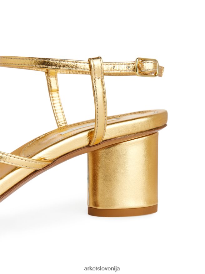 obutev sl ARKET ženske usnjeni sandali s peto zlato 6X02XV697