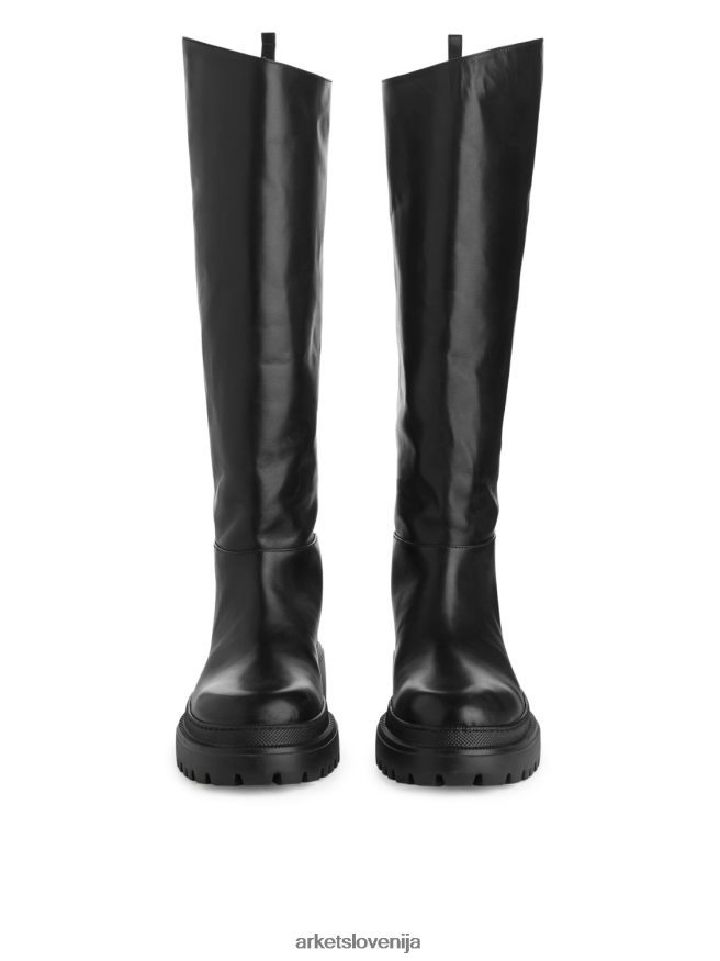 obutev sl ARKET ženske debeli usnjeni škornji z visoko gredjo Črna 6X02XV740