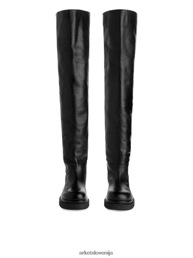 obutev sl ARKET ženske usnjeni škornji čez kolena Črna 6X02XV735