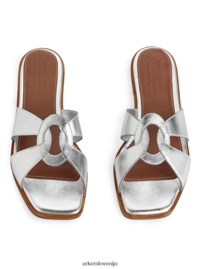 obutev sl ARKET ženske ravni usnjeni natikači srebro 6X02XV702