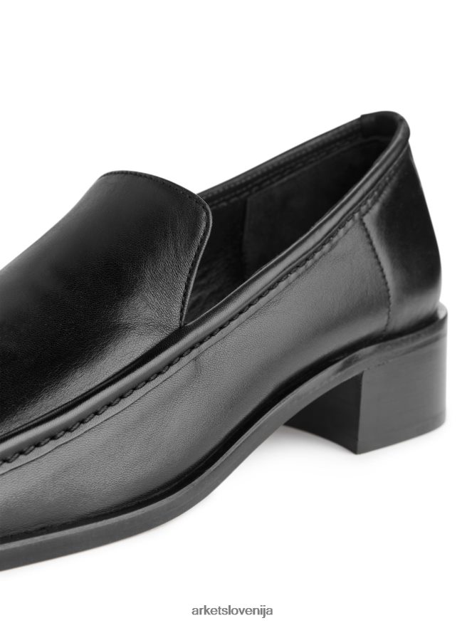 obutev sl ARKET ženske usnjeni loaferji s kvadratnimi prsti Črna 6X02XV689