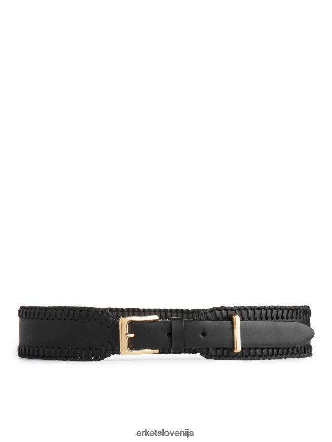 dodatki sl ARKET ženske usnjen pas z bičastim šivom Črna 6X02XV832