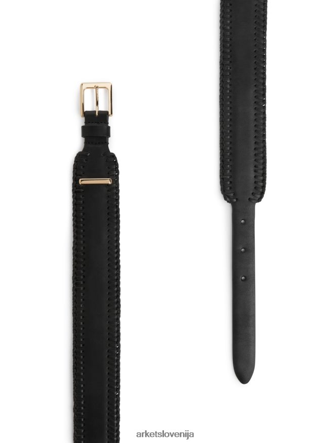 dodatki sl ARKET ženske usnjen pas z bičastim šivom Črna 6X02XV832