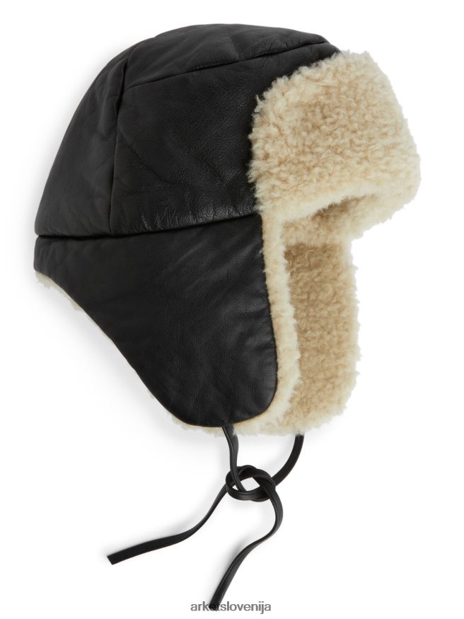 dodatki sl ARKET ženske usnjen lovski klobuk črna/umazano bela 6X02XV893
