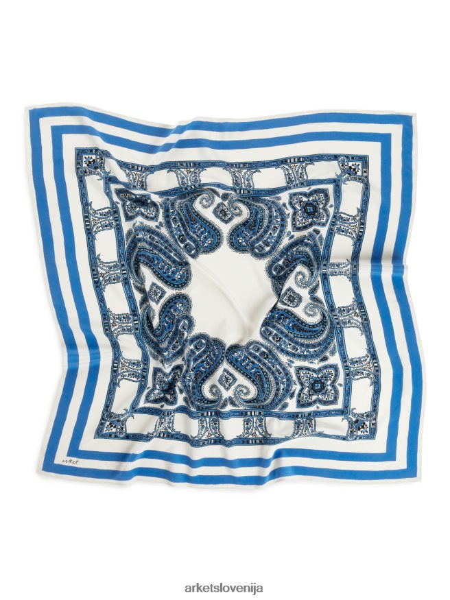 dodatki sl ARKET ženske potiskan svileni šal umazano bela/modra 6X02XV843