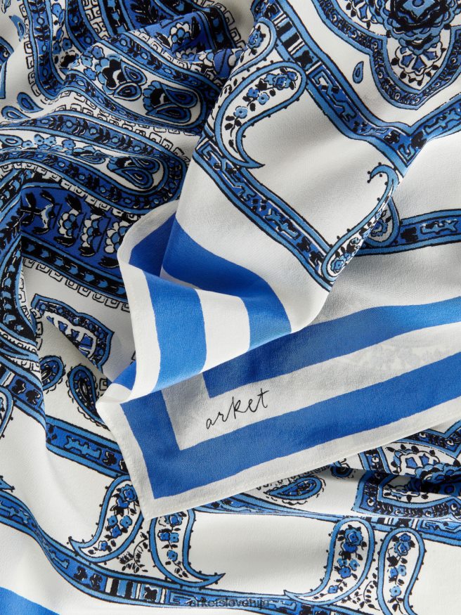 dodatki sl ARKET ženske potiskan svileni šal umazano bela/modra 6X02XV843