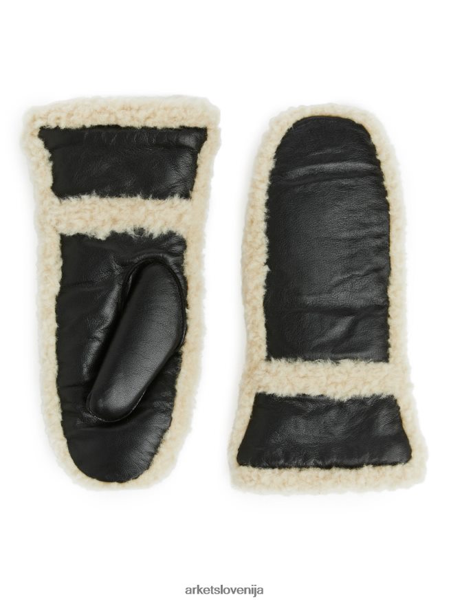 dodatki sl ARKET ženske usnjene palčnike črna/umazano bela 6X02XV894