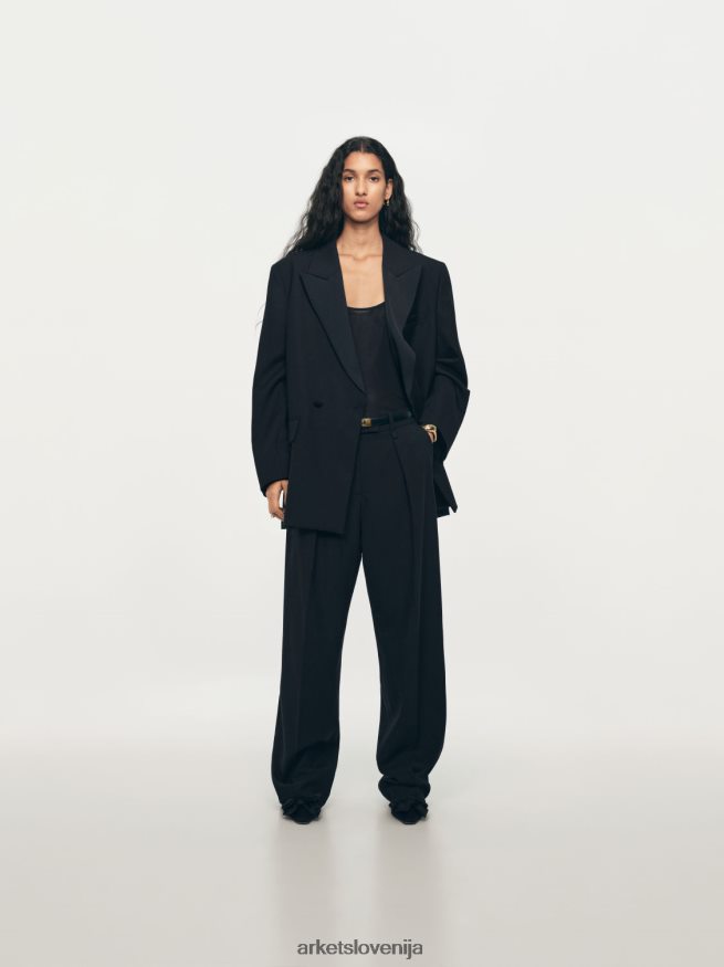 oblačila sl ARKET ženske hlače iz keperja iz mešanice volne Črna 6X02XV208