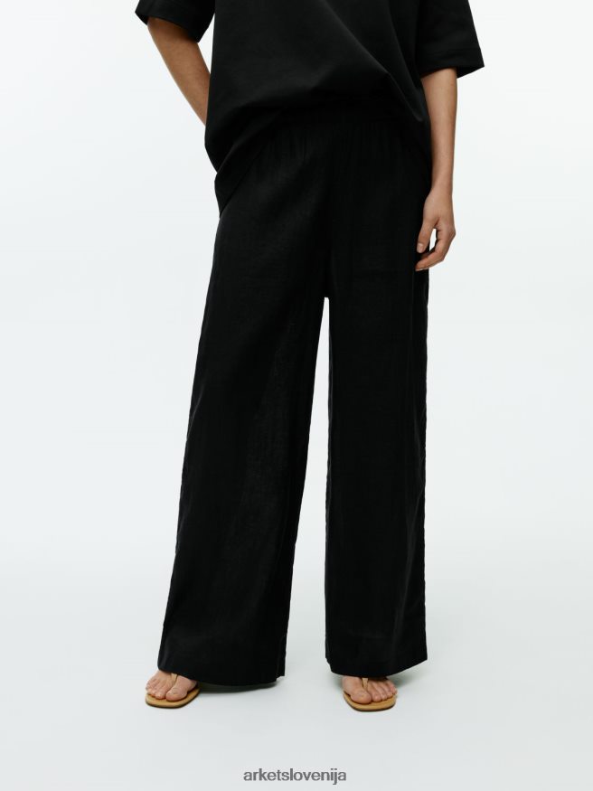 oblačila sl ARKET ženske široke lanene hlače Črna 6X02XV169
