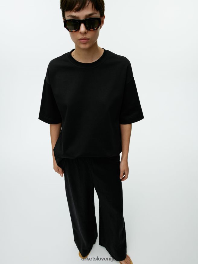 oblačila sl ARKET ženske široke lanene hlače Črna 6X02XV169