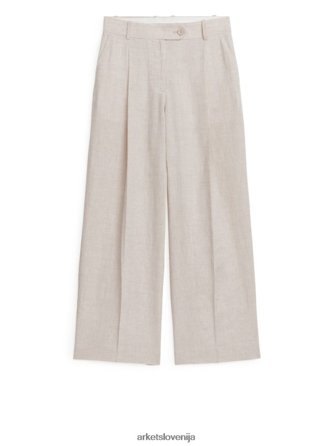 oblačila sl ARKET ženske široke lanene hlače svetlo bež 6X02XV194