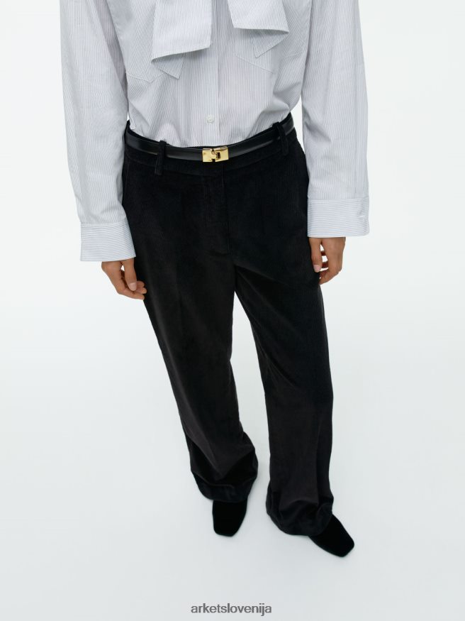 oblačila sl ARKET ženske široke velvet hlače Črna 6X02XV216