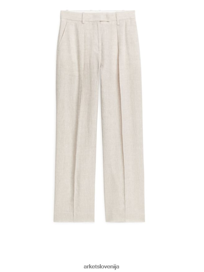 oblačila sl ARKET ženske lanene hlače svetlo bež 6X02XV177