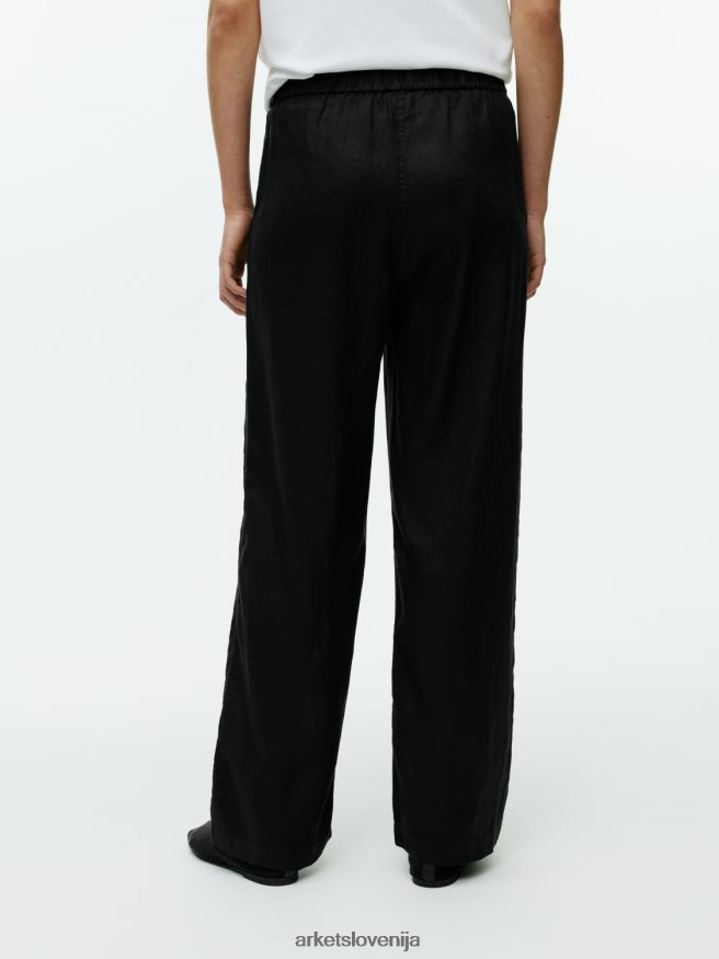 oblačila sl ARKET ženske lanene hlače z vrvico Črna 6X02XV176