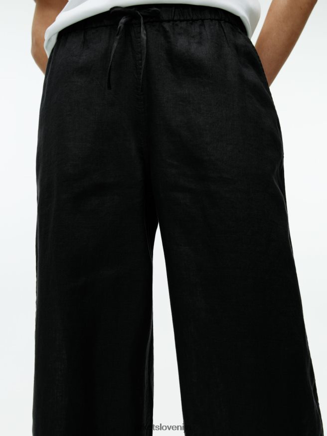 oblačila sl ARKET ženske lanene hlače z vrvico Črna 6X02XV176