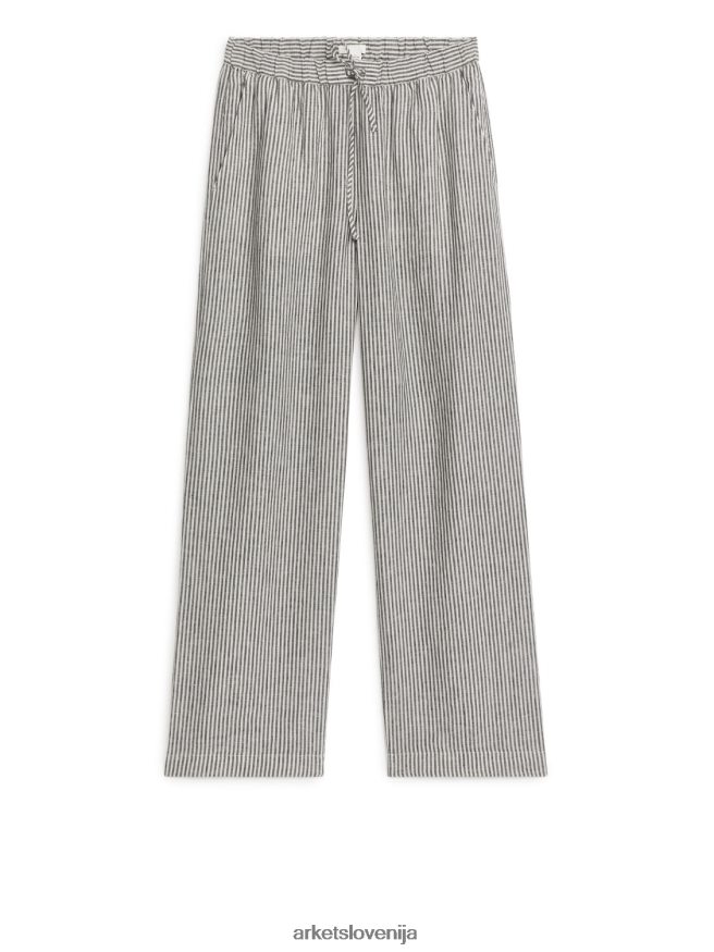 oblačila sl ARKET ženske lanene hlače z vrvico umazano bela/črna 6X02XV175