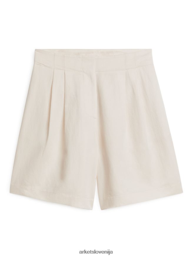 oblačila sl ARKET ženske prevelike kratke hlače iz mešanice lanu umazano bela 6X02XV184