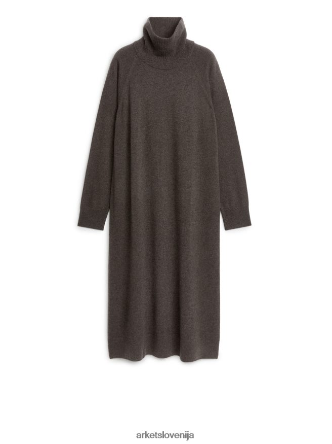 oblačila sl ARKET ženske obleka z dolgim ​​izrezom iz kašmirja temno rjava 6X02XV133