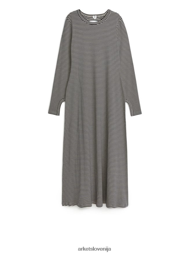 oblačila sl ARKET ženske črtasta obleka iz džersija črnobela 6X02XV131