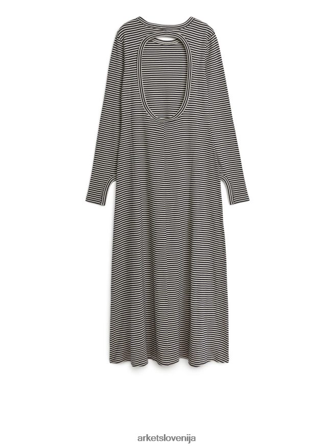 oblačila sl ARKET ženske črtasta obleka iz džersija črnobela 6X02XV131