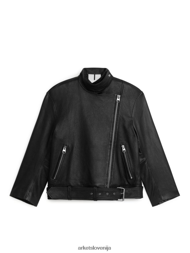 oblačila sl ARKET ženske prevelika usnjena jakna Črna 6X02XV459