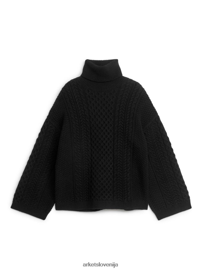 oblačila sl ARKET ženske kabelsko pleten volnen jopič Črna 6X02XV431