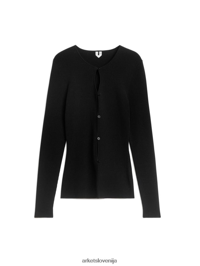 oblačila sl ARKET ženske oprijeta rebrasta jopica Črna 6X02XV402